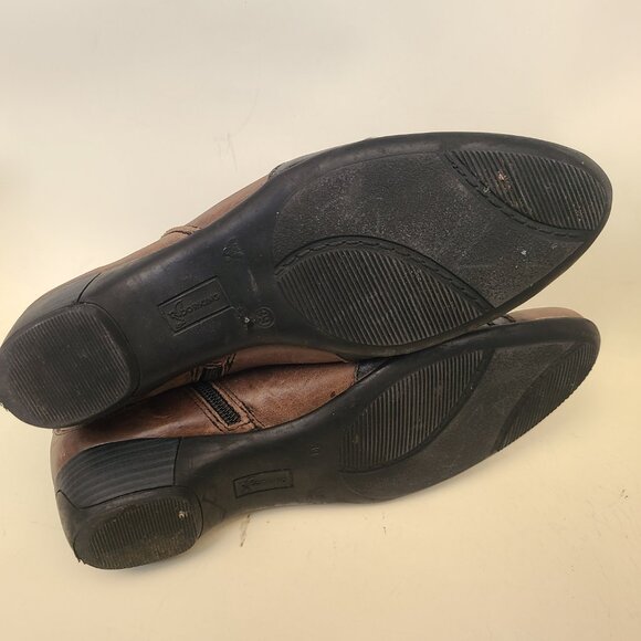 Vtg Dorking Brown & Black Leather Lace Up Ankle Boots Sz 39 Pointed Toe Witchy - Picture 10 of 14